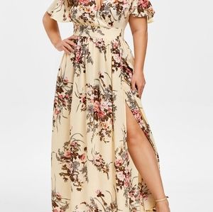 Rosegal Floral Maxi Dress Low Cut split